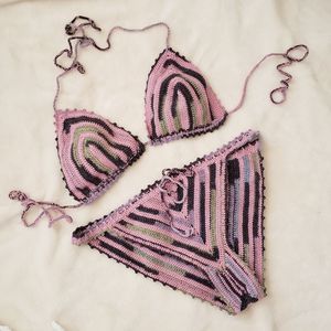 HANDMADE crochet pink multicolored bikini